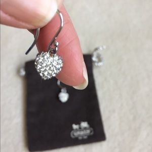 Pave sterling silver coach heart earrings